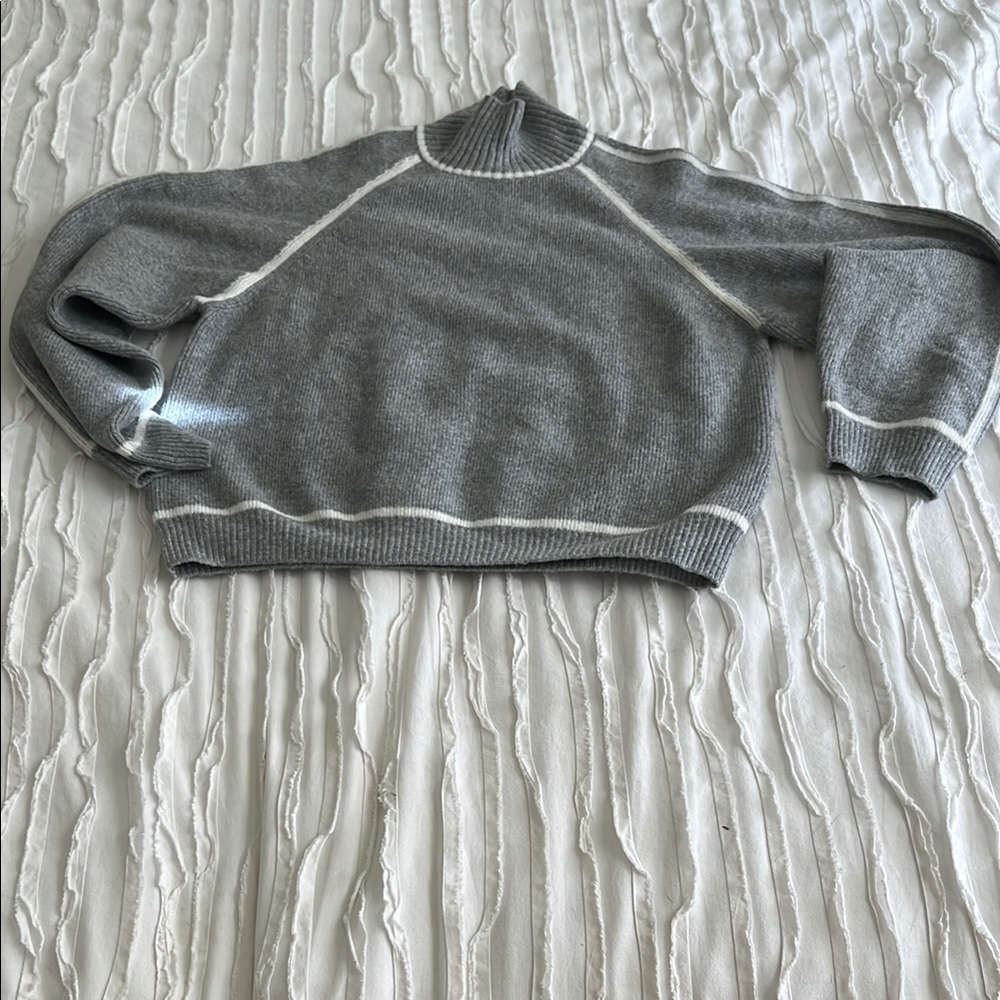 Mango Gray Mock-Neck Sweater with Contrast Piping